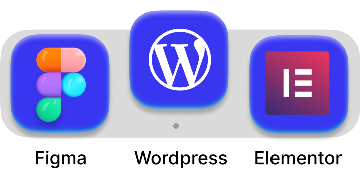 Doc with figma, elementor and wordpress icons on a blue background